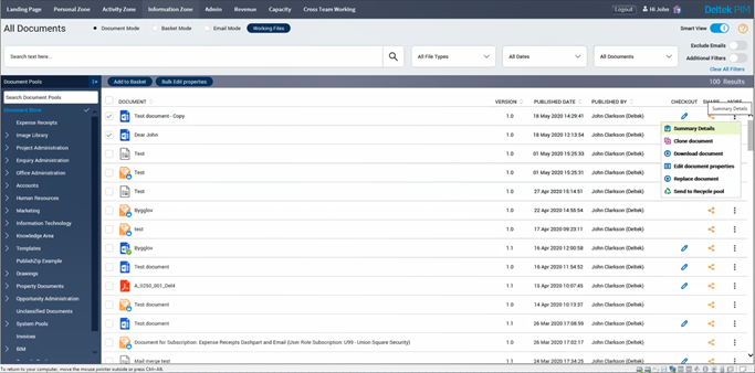 Deltek PIM_DMS Document Options